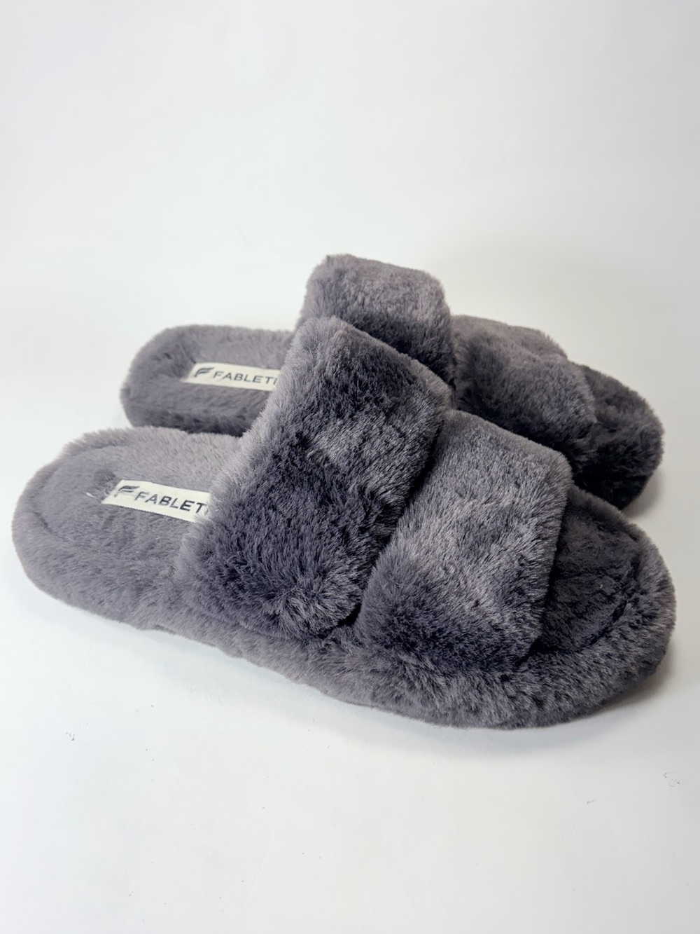Fabletics Plush Fluffy Snug Lounge Slip Slide Slippers in Dark Gray 9